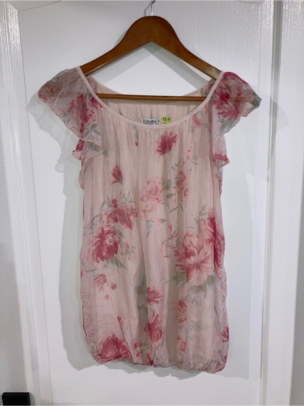 Luisa Ricci Pink 100% Silk Floral Sleeveless Top - size M